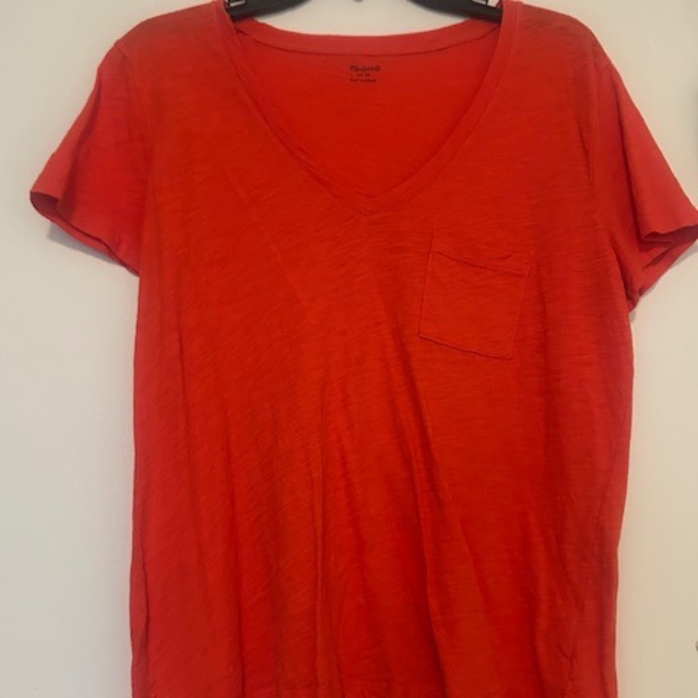 Madewell Orange Pocket V-Neck T Shirt